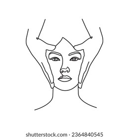 Woman face massaging spa skin care beauty face minimalist linear artwork illustration. 