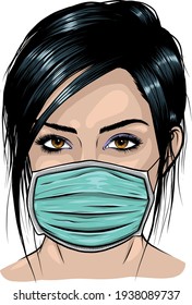 Woman face with medical mask. Vector illustration design