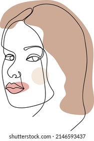 Woman face, minimalistic shape and Abstract line art. Modern hand drawn vector illustrations. Female portrait for postcard or brochure, templates or backgrounds.