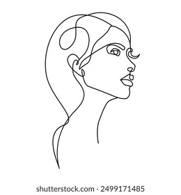 Dibujo continuo moderno de una línea de la cara de la mujer. Ilustración de boceto de dibujo de línea de impresión de arte femenino. Cara de mujer de impresión moderna. Diseño de arte de contorno femenino minimalista. Vector 10.