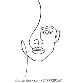 Woman Face Modern Continuous One Line Drawing. Female Art Print Line Drawing Sketch Illustration. Woman Face Modern Print. Minimalist Female Contour Art Design. Vector EPS 10.