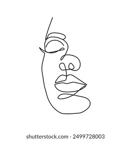 Woman Face Modern Continuous One Line Drawing. Female Art Print Line Drawing Sketch Illustration. Woman Face Modern Print. Minimalist Female Contour Art Design. Vector EPS 10.