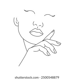 Woman Face Modern Continuous One Line Drawing. Female Art Print Line Drawing Sketch Illustration. Woman Face Modern Print. Minimalist Female Contour Art Design. Vector EPS 10.