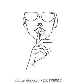 Woman Face Modern Continuous One Line Drawing. Female Art Print Line Drawing Sketch Illustration. Woman Face Modern Print. Minimalist Female Contour Art Design. Vector EPS 10.