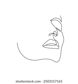 Woman Face Modern Continuous One Line Drawing. Female Art Print Line Drawing Sketch Illustration. Woman Face Modern Print. Minimalist Female Contour Art Design. Vector EPS 10.