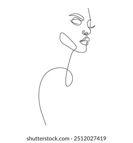 Woman Face Modern Continuous One Line Drawing. Female Art Print Line Drawing Sketch Illustration. Woman Face Modern Print. Minimalist Female Contour Art Design. Vector EPS 10.