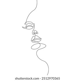 Woman Face Modern Continuous One Line Drawing. Female Art Print Line Drawing Sketch Illustration. Woman Face Modern Print. Minimalist Female Contour Art Design. Vector EPS 10.