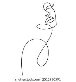 Woman Face Modern Continuous One Line Drawing. Female Art Print Line Drawing Sketch Illustration. Woman Face Modern Print. Minimalist Female Contour Art Design. Vector EPS 10.
