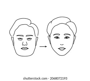 Woman face on isolated background. Plastic surgery. Vector illustration.