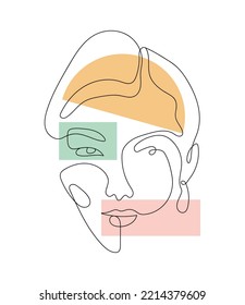 Woman face on one line style. Hand drawing concept. Abstract geometric figure background. Different woman faces. One line art. Vector illustrations design