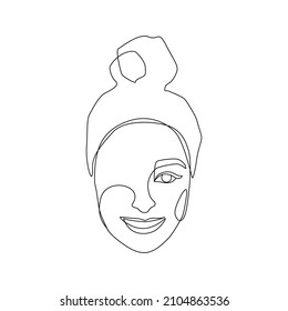 Woman face one continuous line drawing. Minimalistic abstract smily female portrait in simple linear style for logo, prints, tattoos, posters, postcards. Editable stroke. Vector illustration