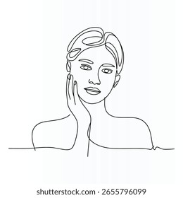 Woman Face One continuous Line Art Illustration