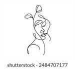 woman face one line art with flower Free One single line drawing abstract face with natural