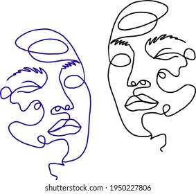 Woman' face in one line art style. Continuous line art in elegance style for print. Vector illustration