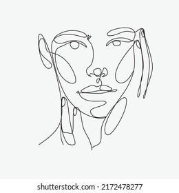 Woman face one line art. Line drawing. Logo girl. One line face. Fashion print. Salon beauty print. Beautiful girl. Minimalist art. Hairstyle. Minimal