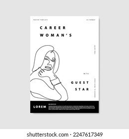 Woman face one line art cover background. Template for annual report, cover notebook, poster, flyer, brochure, etc