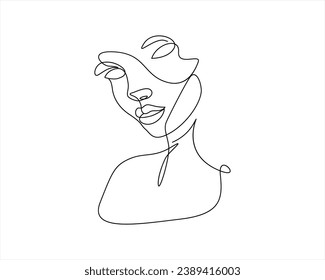 Woman Face One Line Art Drawing Set Beautiful woman face one line drawing attractive woman portrait minimalist style female face beauty concept continuous one line drawing black and white vector illus