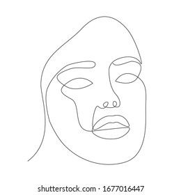 Woman Face One Line Black Continuous Stock Vector (Royalty Free ...