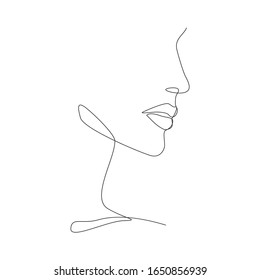 Woman face one line drawing on white isolated background. Vector illustration