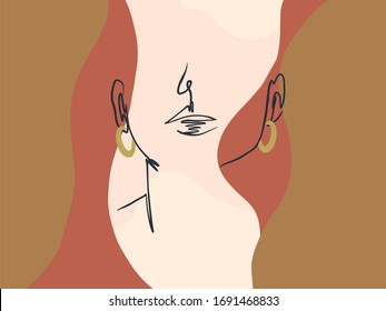 Woman face one line drawing. Design element for beauty logo, card, fashion apparel print. Feminine portrait