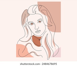 Woman face one line drawing Elegant Female figure in hat printable art Feminine beauty print Minimalist home decor Abstract fashion artwork
