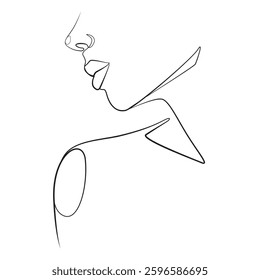 Woman face one line drawing on white isolated background