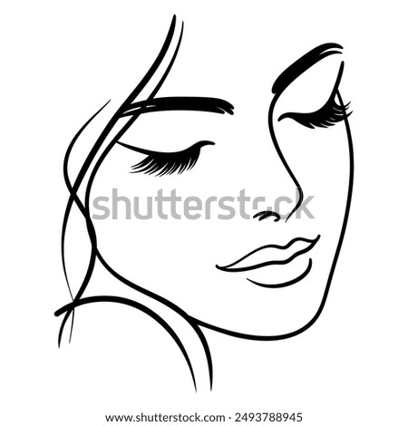 Woman face, one line drawing. Continuous one line drawing art. Vector illustration