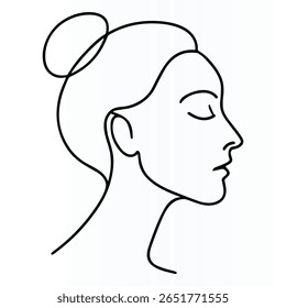 Woman Face One Line Single  continuous Line Art