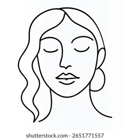 Woman Face One Line Single  continuous Line Art