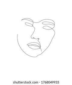 la mujer enfrenta un diseño vectorial de una línea. 