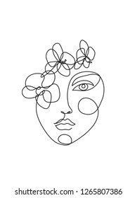 woman face with orchid flower. Continuous line drawing