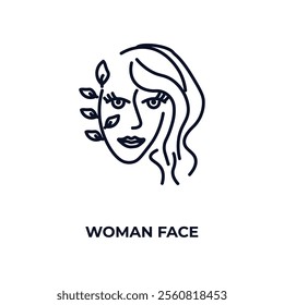 woman face outline icon. Linear vector from beauty concept. Thin line woman face icon isolated on white background