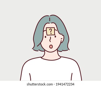 woman face with paper for a message. Hand drawn style vector design illustrations.
