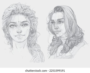 Woman face pencil sketch. Sketch of beautiful woman's face Hand drew vector illustration