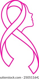 Woman face in pink ribbon. Breast Cancer Awareness Month Campaign. Icon design for poster, banner.