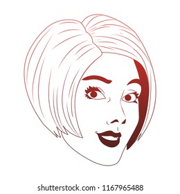 Woman face pop art cartoon red lines