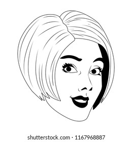 Woman face pop art cartoon in black and white