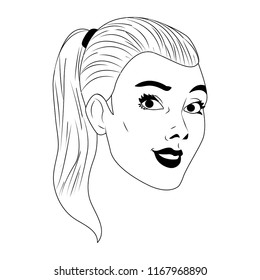 Woman face pop art cartoon in black and white