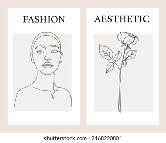 Woman face portrait. Beautiful young woman line art trendy style. Female beauty concept.