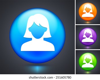 Woman Face Portrait on  Color Round Buttons