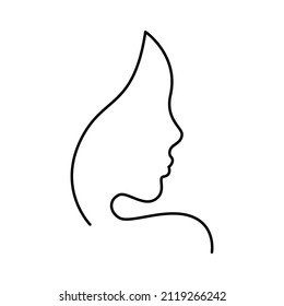 Woman face profile, beauty continuous line. Girl silhouette contour for cosmetics, beauty, health and spa. Outline stile woman icon. Vector illustration