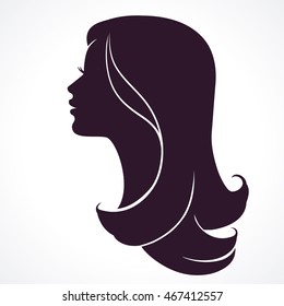 Perfil de la mujer. Silueta de cabeza femenina. Cabello largo