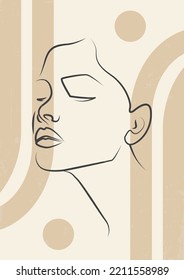 Woman face profile and lines art drawing. Vector illustration