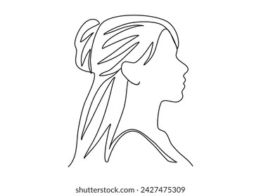 Woman face in profile one line drawing vector illustration.