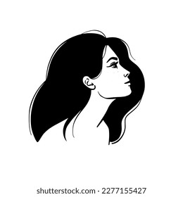 Woman Face Profile with Stylish Hairstyle. Beautiful female head in profile. Vector illustration