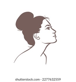 Woman Face Profile with Stylish Hairstyle. Beautiful female head in profile. Vector illustration