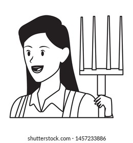 woman face with a rake avatar cartoon character in black and white vector illustration graphic design