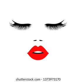 Woman face with red lips for Beauty Logo, sign, symbol, icon for salon, spa salon, hairdressing, firm company or center. Vector illustration