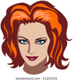 woman face with red wavy hair