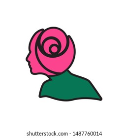 woman face in rose flower shape. vector beauty logo design illustration